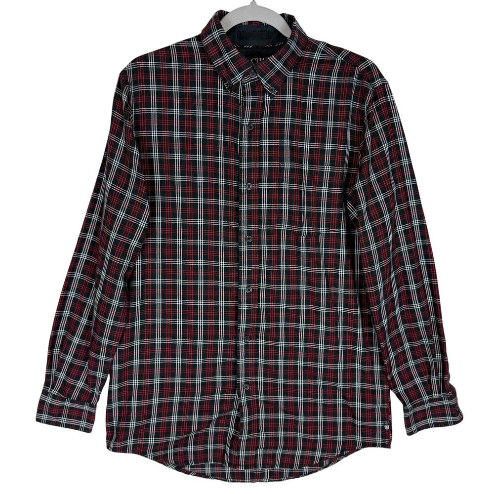Chaps Shirt Mens Small Red‎ Black Plaid Cotton Long Sleeve Casual Button-Down